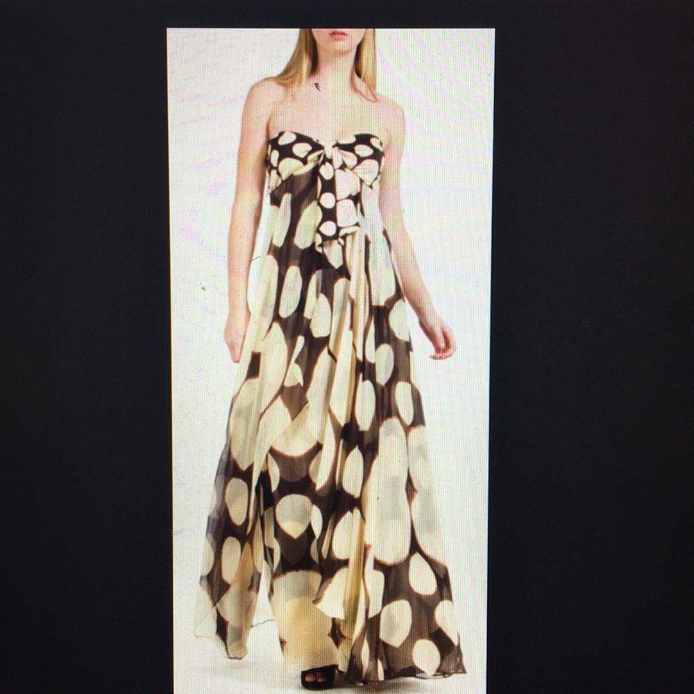 DVF Long silk brown and beige polka dot dress